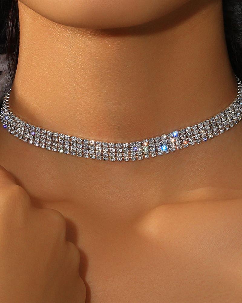 

1pc Sparkling Rhinestone Decor Choker, Silver