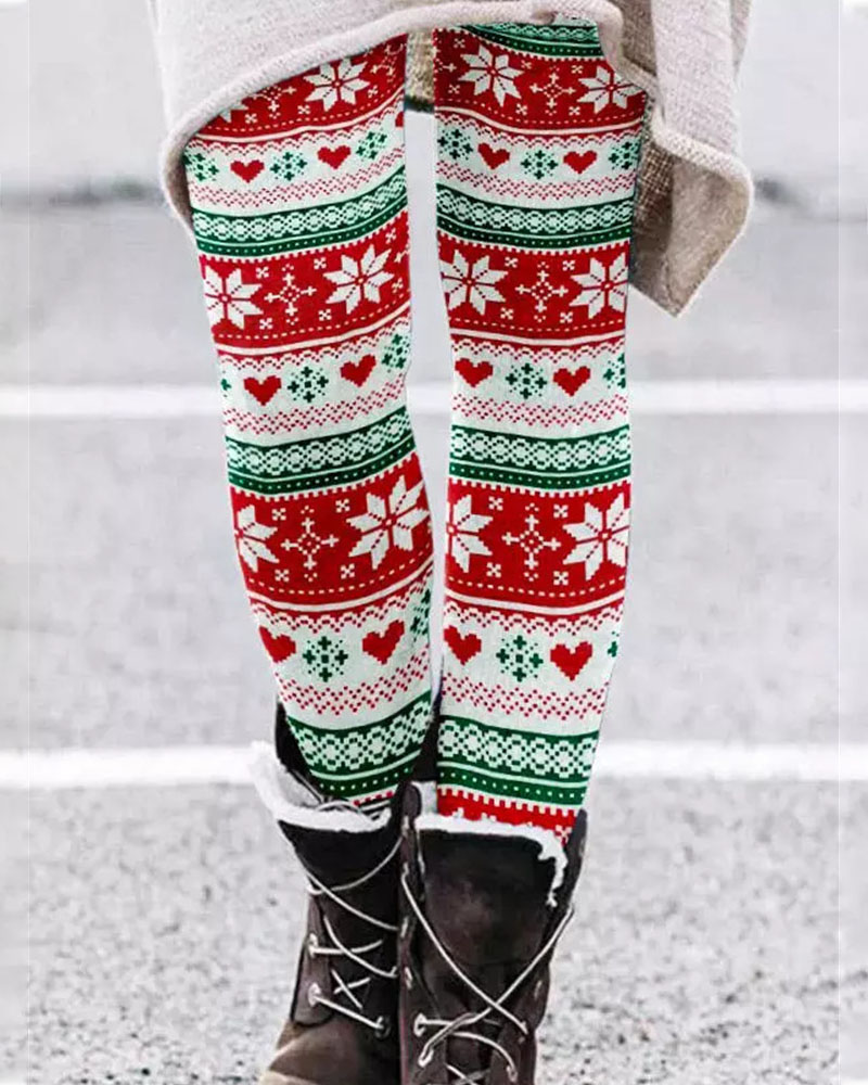 

Christmas Tree Snowflake Elk Print Leggings, Style6