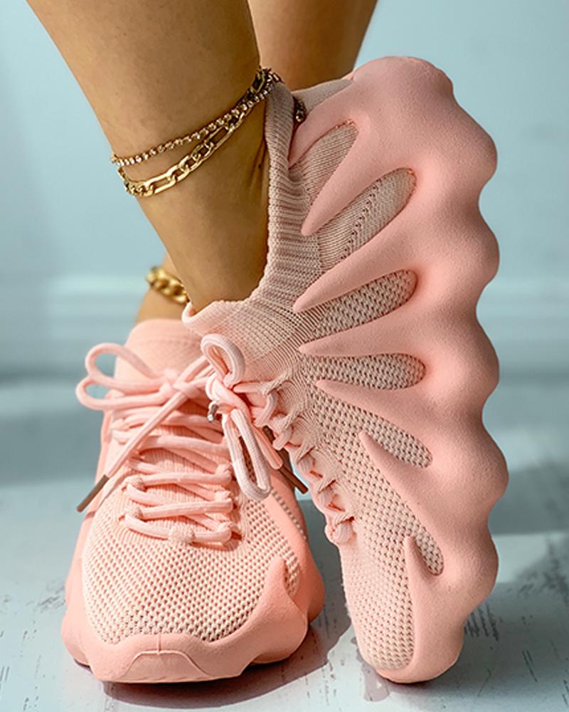 

Knit Lace-up Front Casual Sneaker, Pink