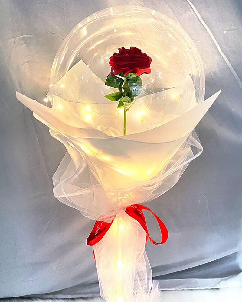 

Valentine's Day Gift Rose Flower Bouquet Luminous Bobo Balloon With LED Lights, White
