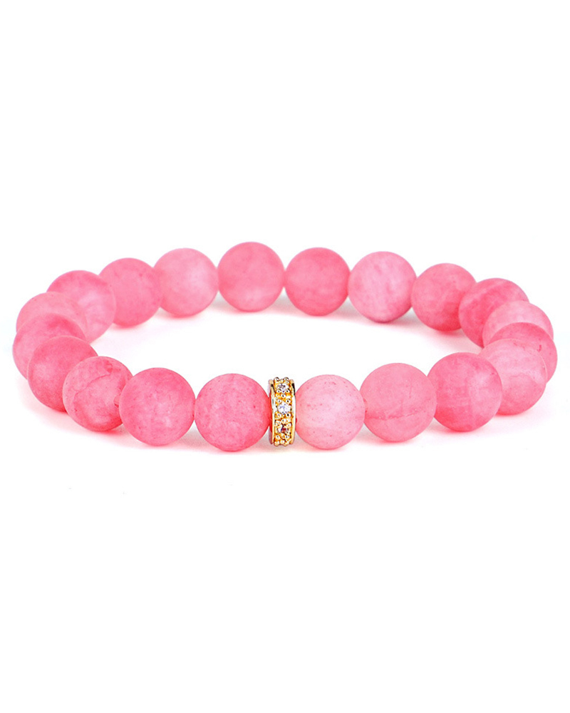 

Rhinestone Decor Colorful Beaded Clan Elastic Bracelet, Pink