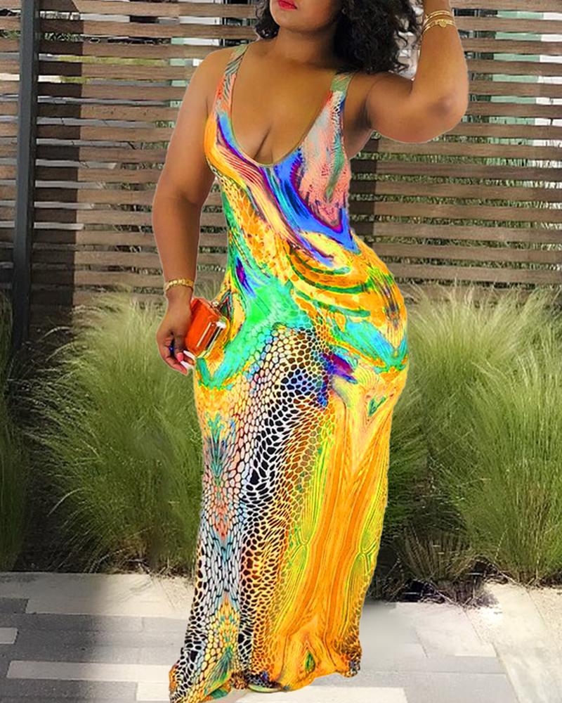 

Allover Print U-Neck Sleeveless Maxi Dress, Yellow