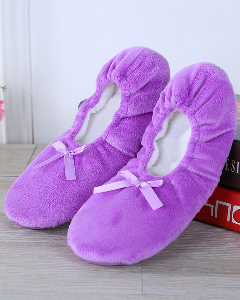 

Bowknot Decor Fuzzy Lined Dance Slip-on Shoes, Purple