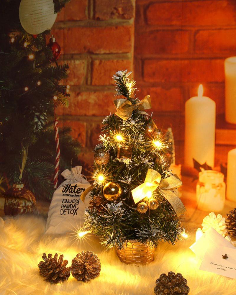 

1pc Artificial Mini Christmas Tree 40cm Tabletop Pre-lit Christmas Tree With LED Lights Pine Cones Hanging Ornaments Christmas Decorations, Gold