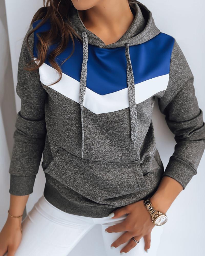 

Colorblock Pocket Design Hooded Sweatshirt, Dark grey