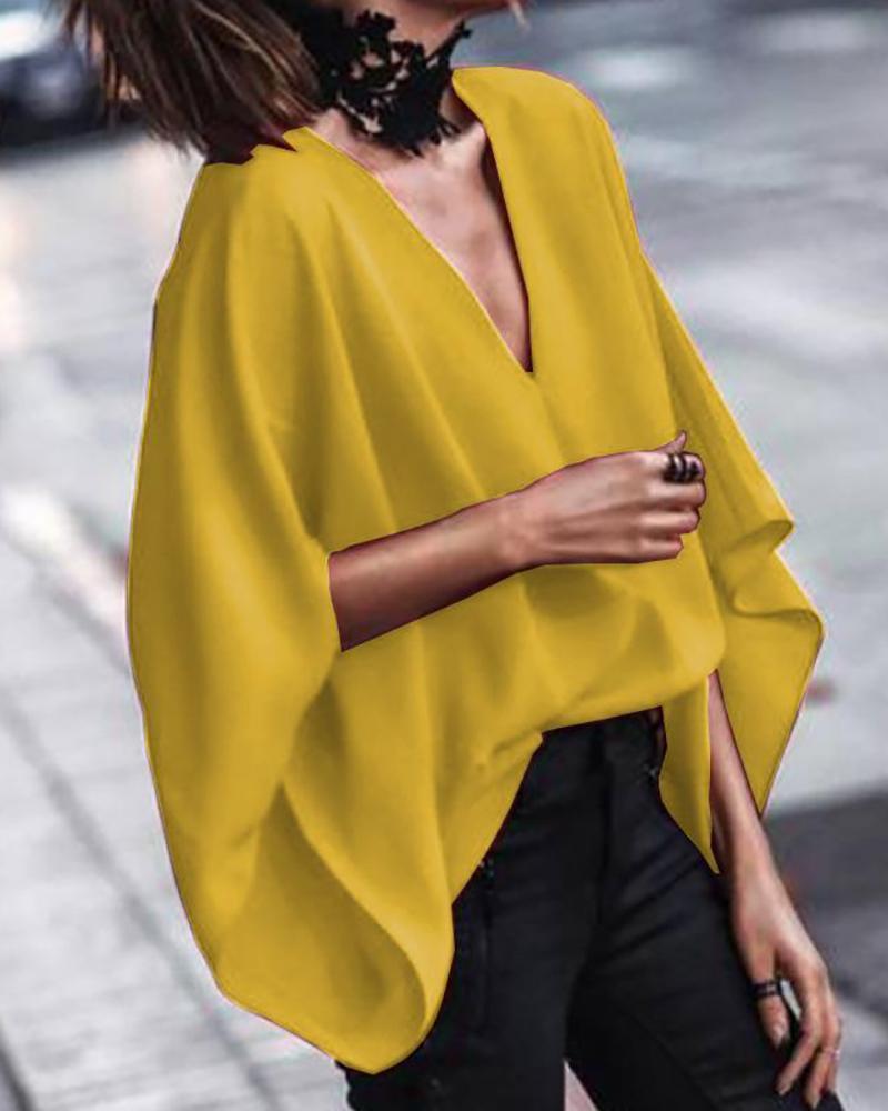 

Loose Bat Sleeve Short Sleeve Blouse, Yellow