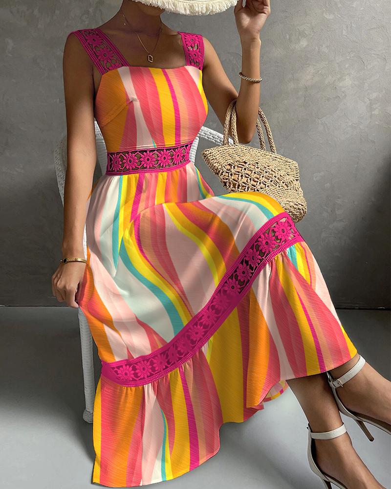 

Rainbow Colorblock Patchwork Sleeveless Maxi Dress, Multicolor