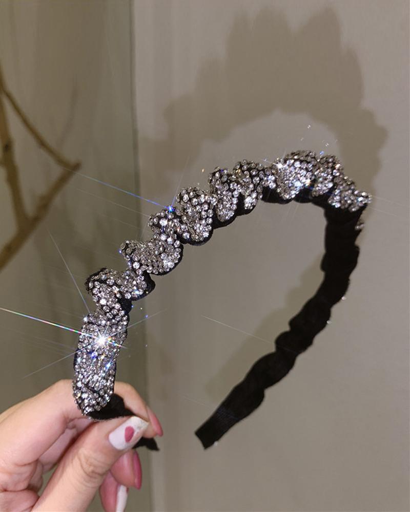 

1pc Sparkling Rhinestone Decor Headband, Silver