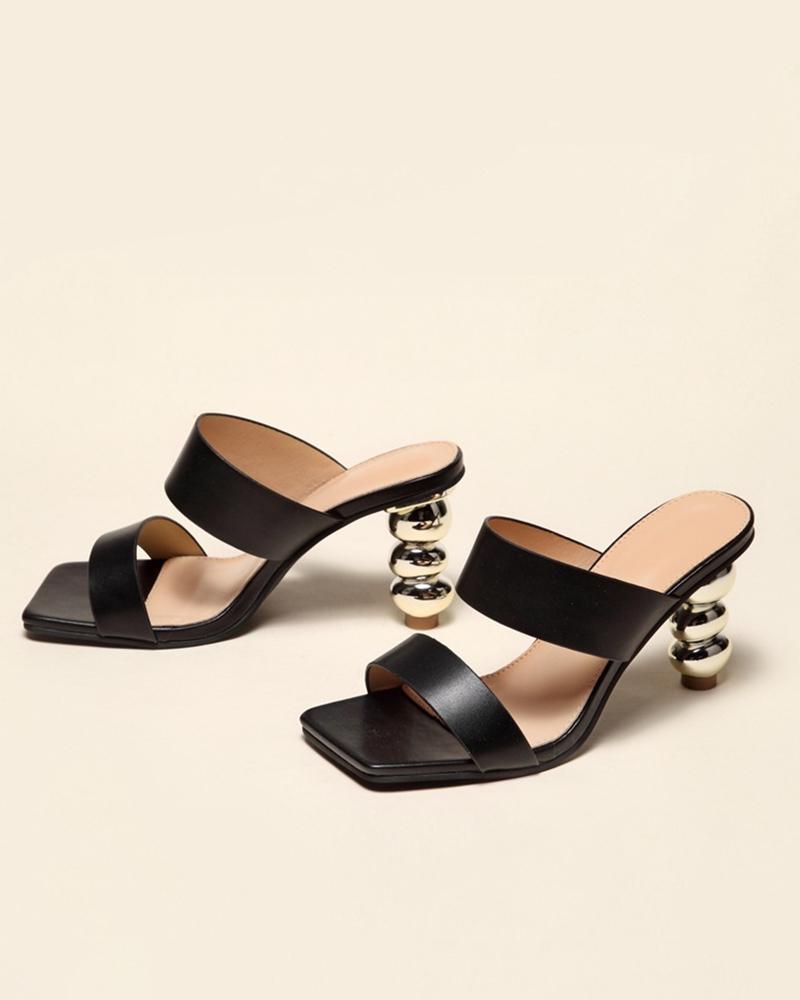 

Solid Open-toe High Heel Sandals, Black