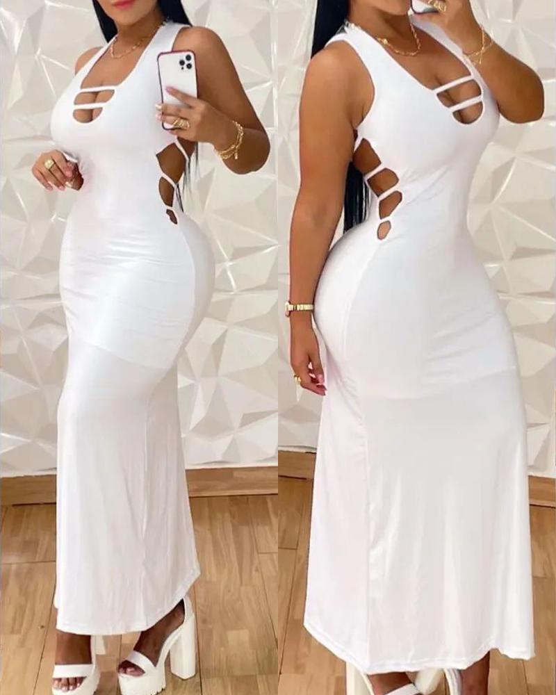 

Ladder Cutout Crisscross Backless Maxi Dress, White