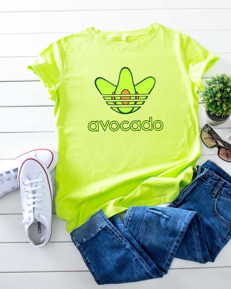 

Avocado Printing Short Sleeve T-shirts, Green