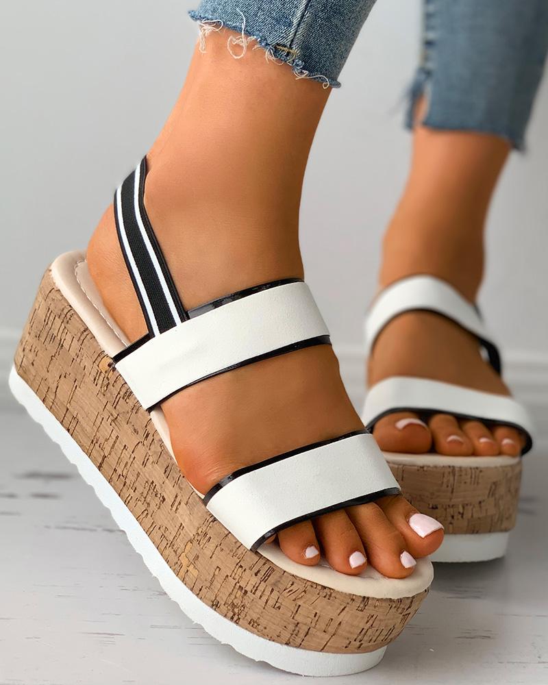 

Open Toe Slingback Cork Wedge Sandals, White