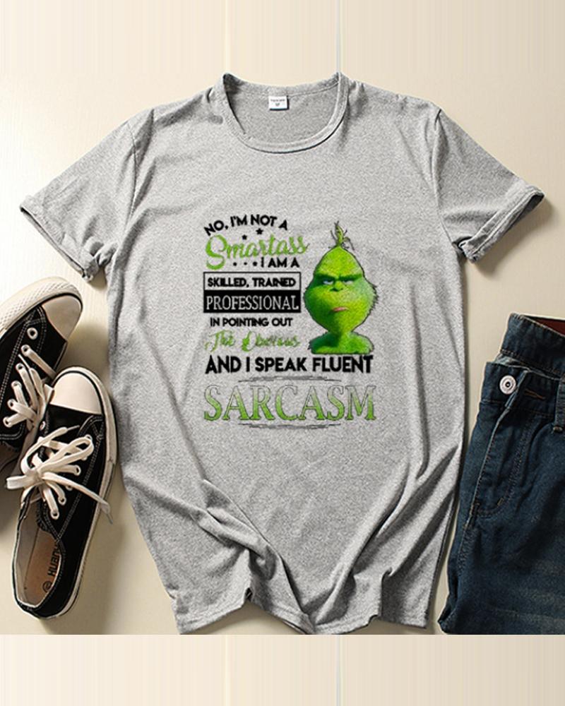 

Christmas Letter Grinch Print T-shirt, Gray