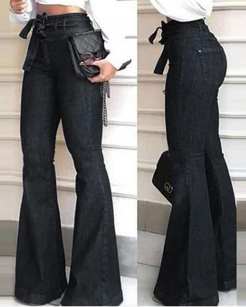 

High Waist Flared Leg Jeans, Black