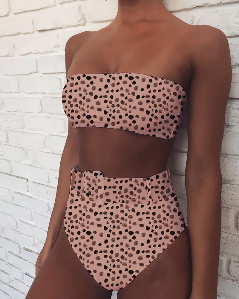 

Print High Waist Bikini Set, Apricot