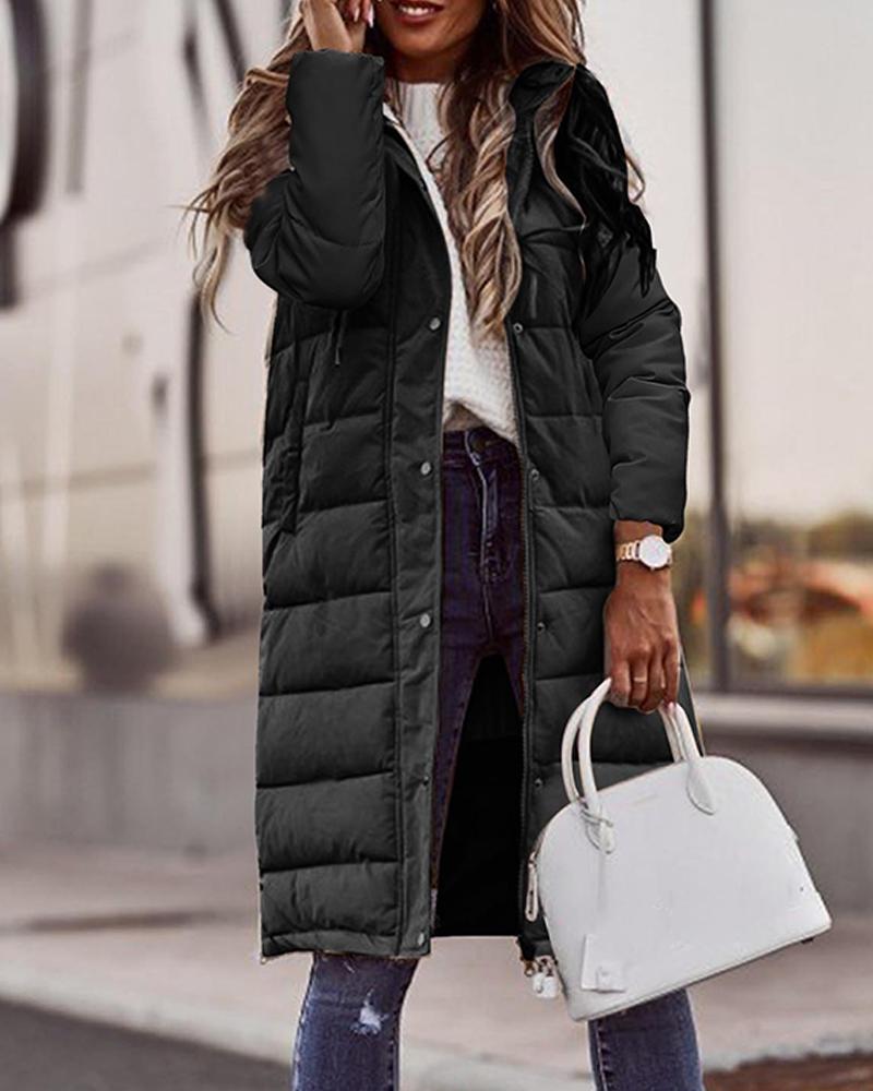 Pocket Design Buttoned Longline Hooded Puffer Coat