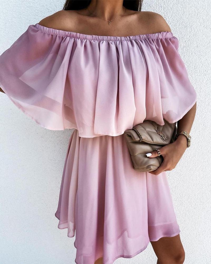 

Ombre Off Shoulder Ruffle Hem Swing Dress, Purple