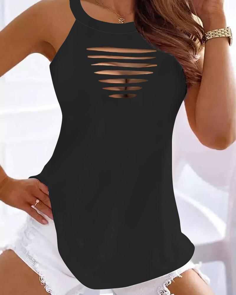 

Ladder Cutout V-Neck Tank Top, Black