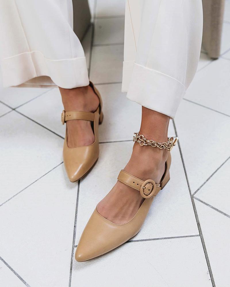 

Pointed Toe Buckled Chunky Heels, Yellow