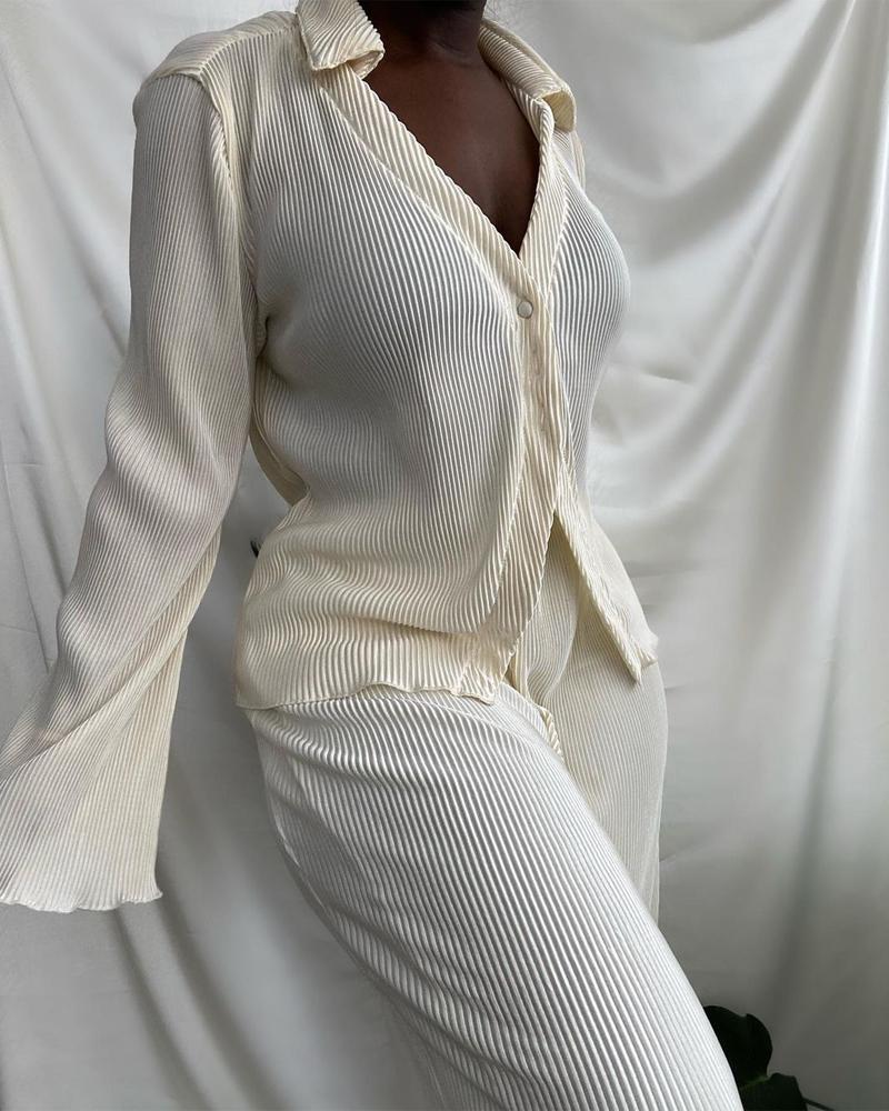 

Corduroy Long Sleeve Buttoned Top & Pants Set, Apricot