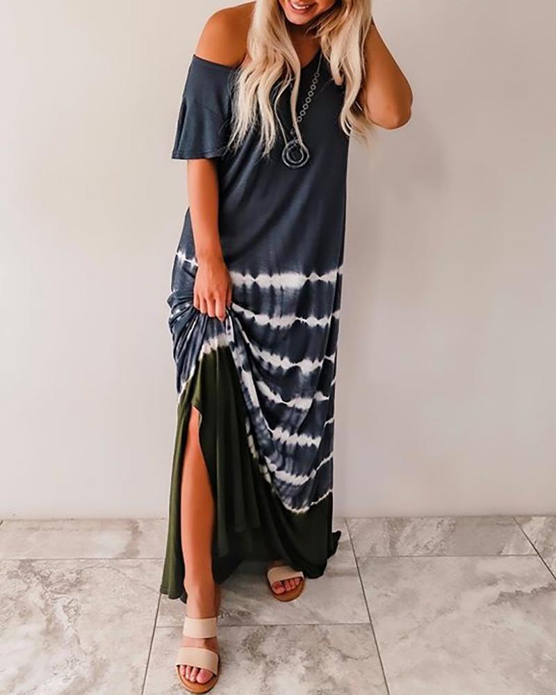 

Tie Dye Print Short Sleeve Casual Dress, Purplish blue