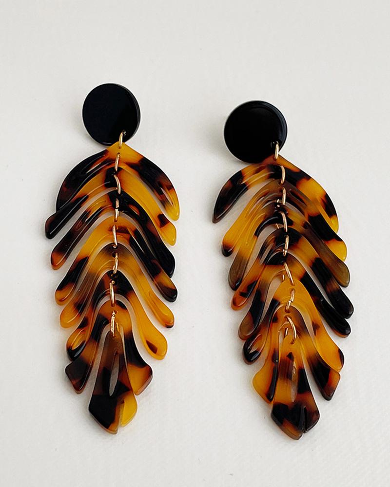 

1Pair Leaf Shaped Tassel Drop Earrings, Coffee