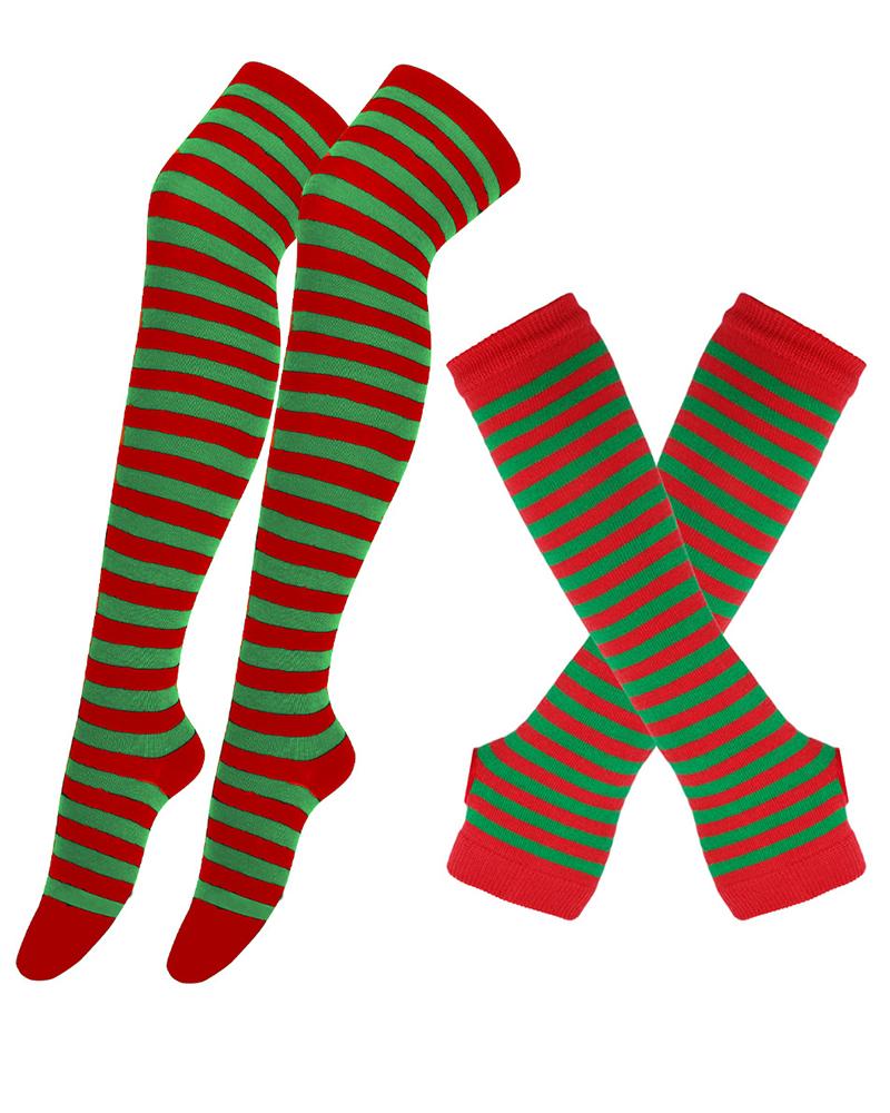 

Halloween Striped Cosplay Stockings With Gloves, Red