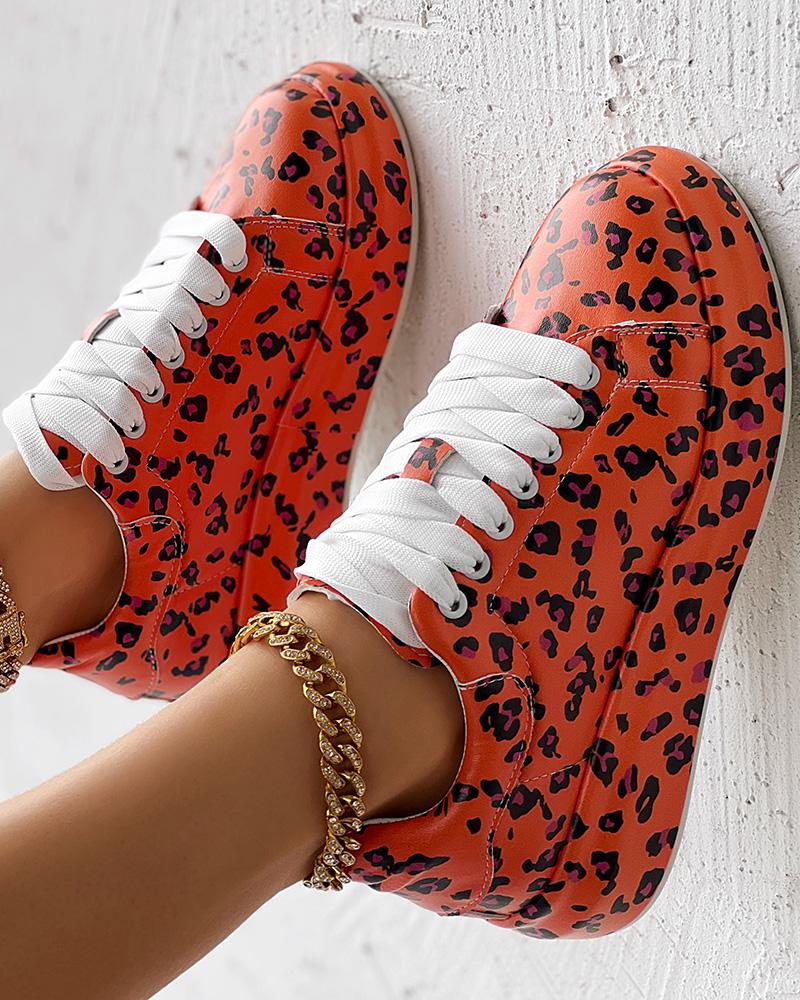 

Leopard Print Platform Casual Sneakers, Orange