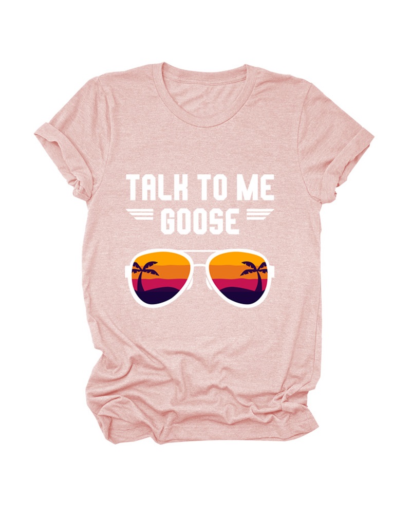 

Letter Print Short Sleeve Casual T-shirt, Pink