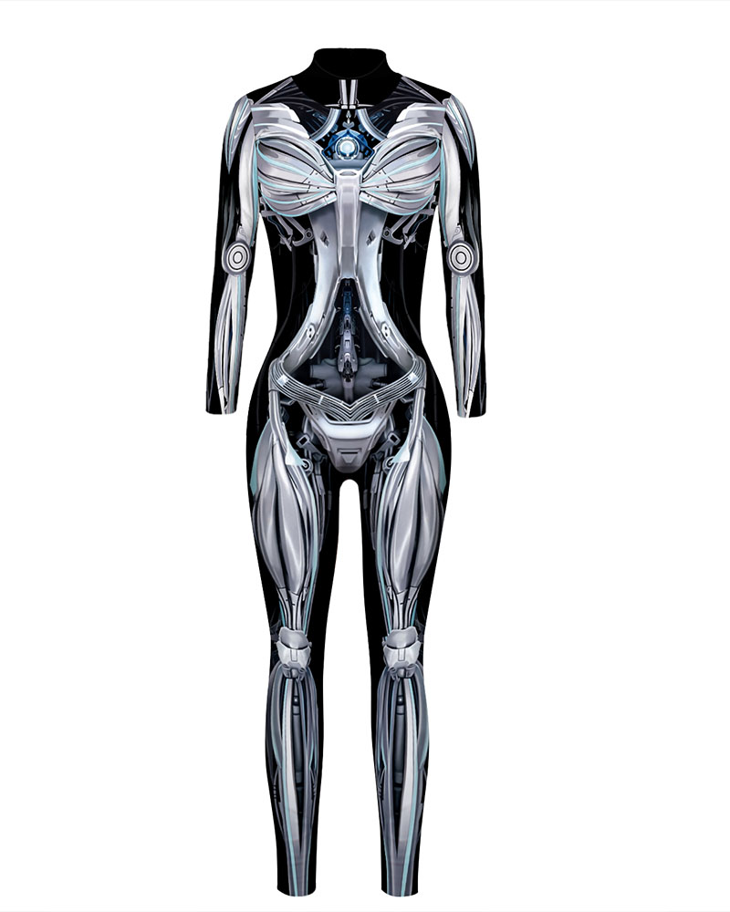 

Halloween Long Sleeve Skinny Skeleton Costume Jumpsuit, Style2
