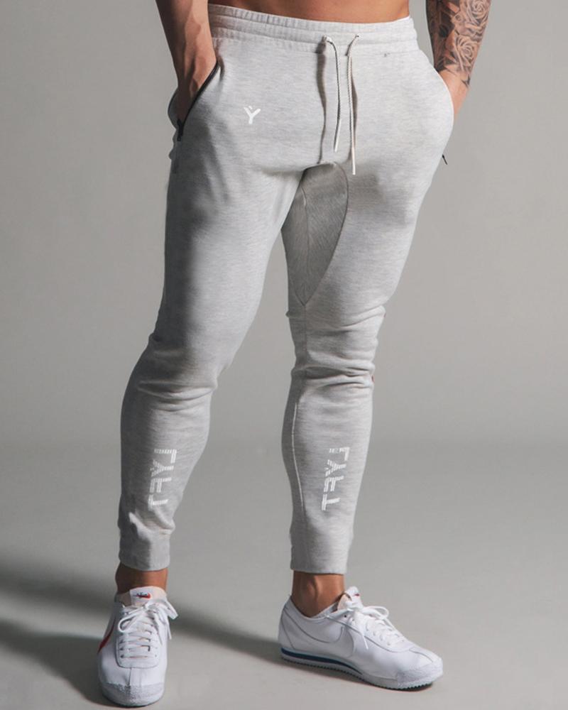 

Solid Drawstring Skinny Feet Pants, Gray