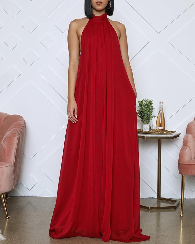 

Sleeveless Halter Backless Wide Leg Jumpsuit, Red