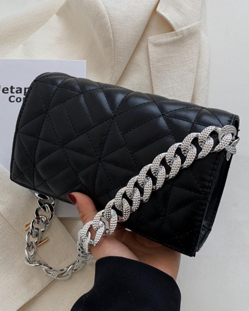 

Quilted Rhinestone Chain Strap Shoulder Bag, Black