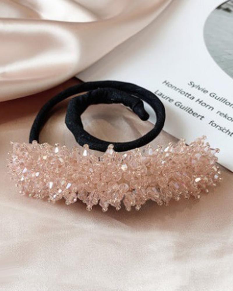 

1pc Colorblock Crystal Beaded Hair Bun Maker, Pink