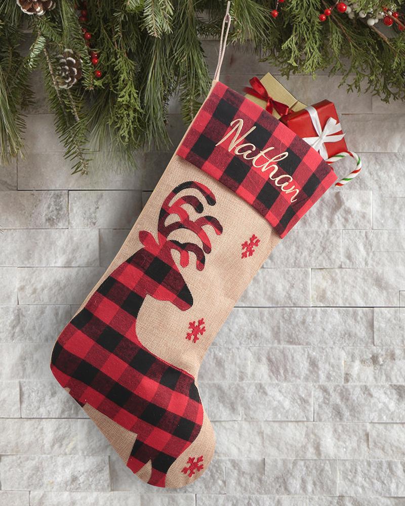 

Christmas Plaid Print Stockings Letter Embroidery Xmas Tree Hanging Ornaments, Style3