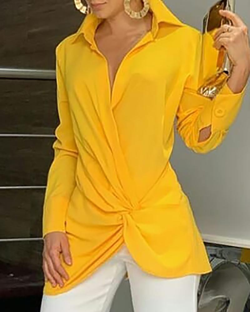 

Twisted Front Long Sleeve Shirt, Yellow
