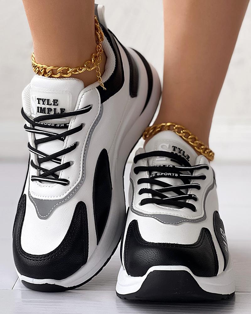 

Colorblock Lace-up Muffin Casual Sneakers, Blackwhite