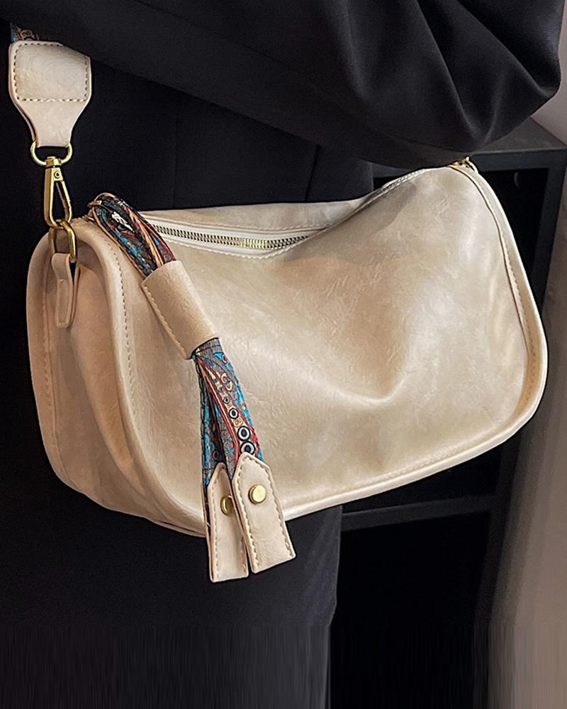 

Bohemian Zipper Design Crossbody Bag, Beige