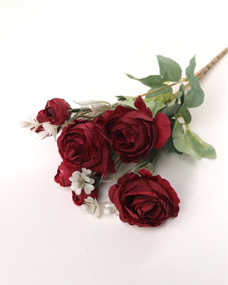 

6 Heads Artificial Rose Flowers Bouquet For Home Bridal Wedding Party Decor, Red