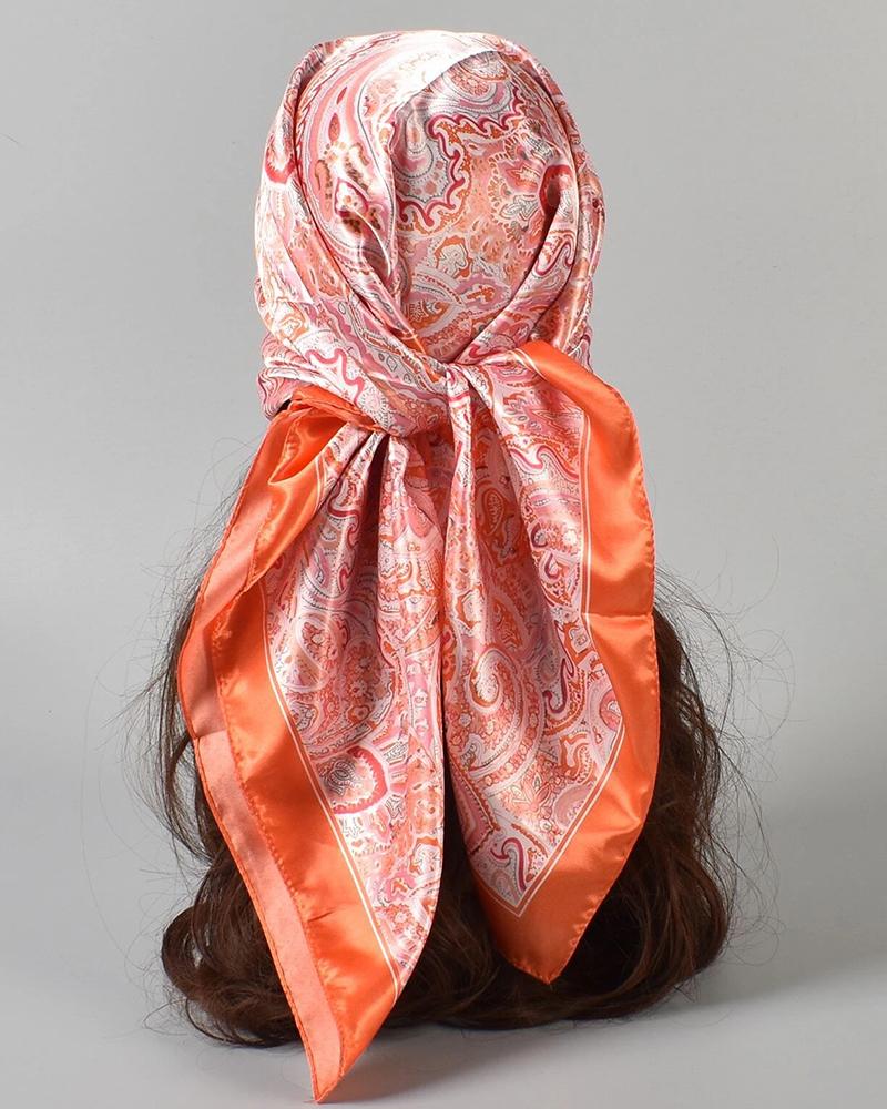 

Paisley Print Satin Hair Bandana Wrap Square Scarf, Orange