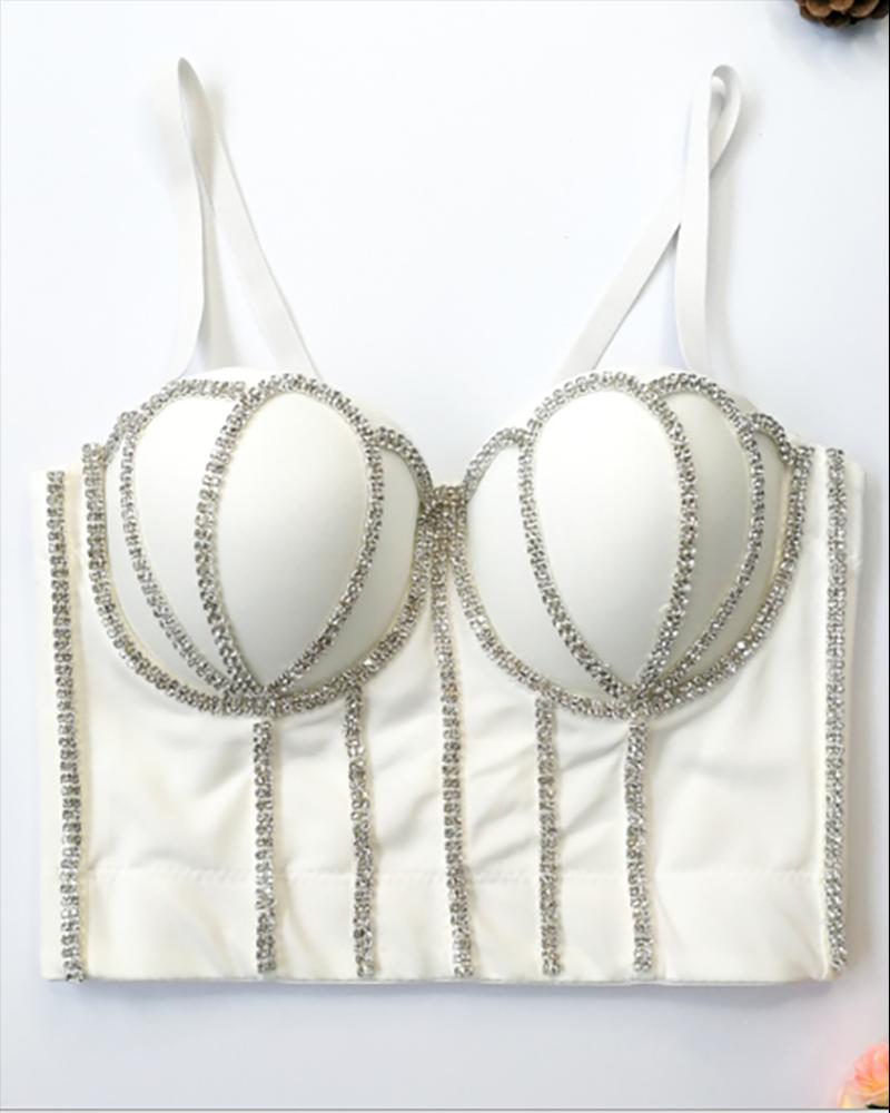 

Studded Sleeveless Corset Crop Top, White