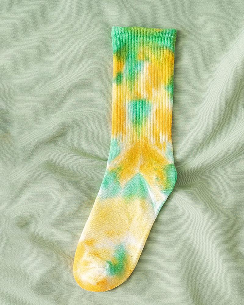 

1Pair Tie Dye Print Socks, Yellow