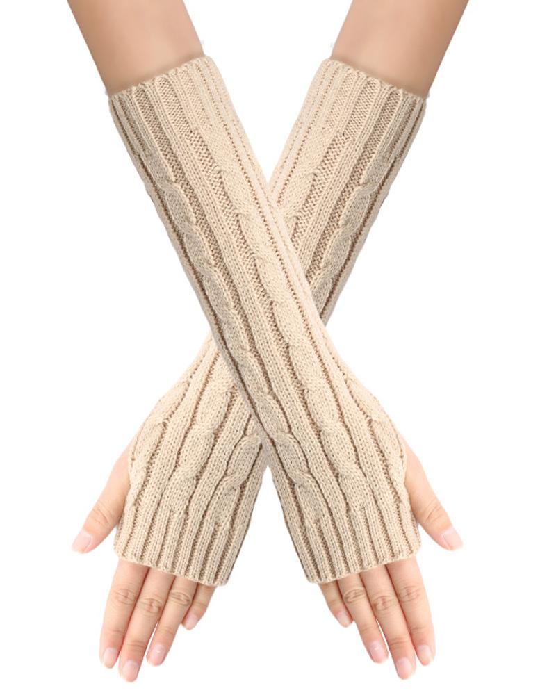 

1Pair Warm Cable Knit Fingerless Gloves, Apricot