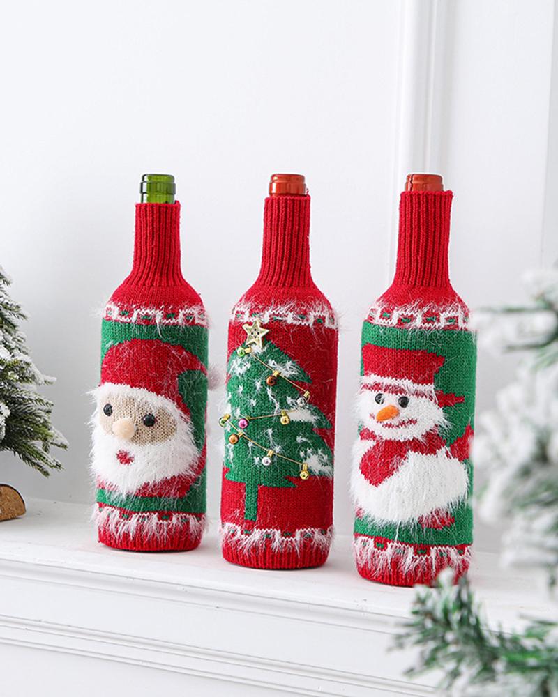 

1pc Fuzzy Christmas Tree Santa Snowman Knitted Beer Bottle Tall Can Covers Home Decor Party Favor Gift Bag, Style1
