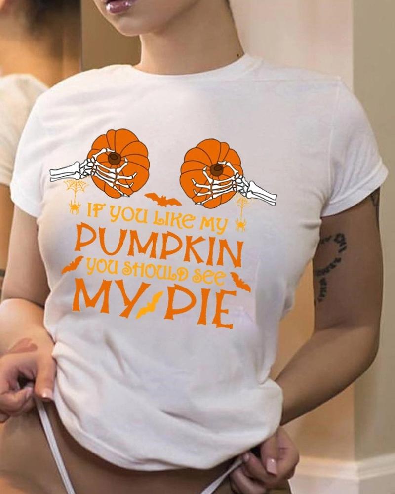 

Halloween Graphic Letter Print Casual T-shirt, White