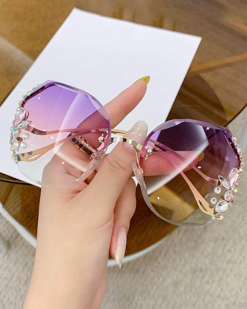 

1Pair Tinted Lens Irregular Rimless Frame Rhinestone Sunglasses, Style4