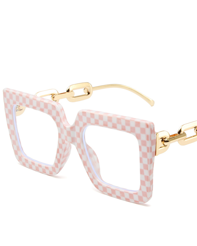 

1Pair Chain Clear Lens Big Square Frame Glasses, Pink