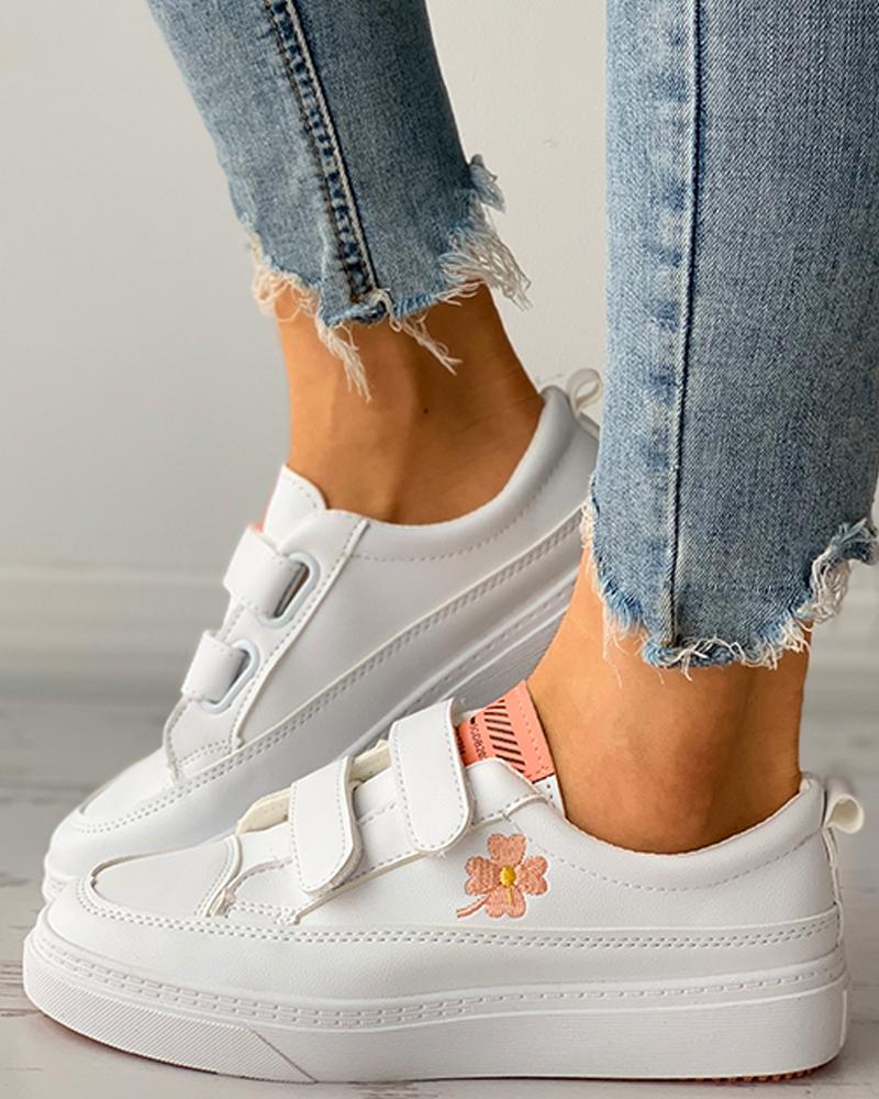 

Clover Embroidery Velcro Casual Sneaker, Orange