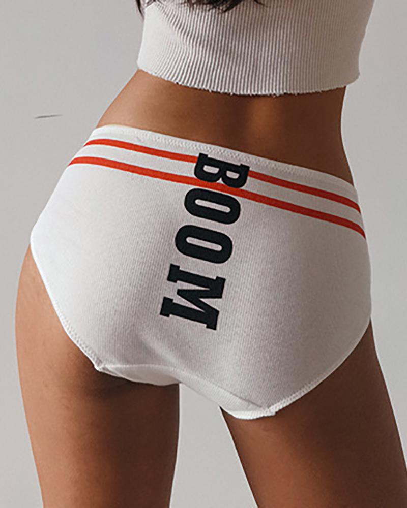 

Letter Print Cotton Sports Panty, White