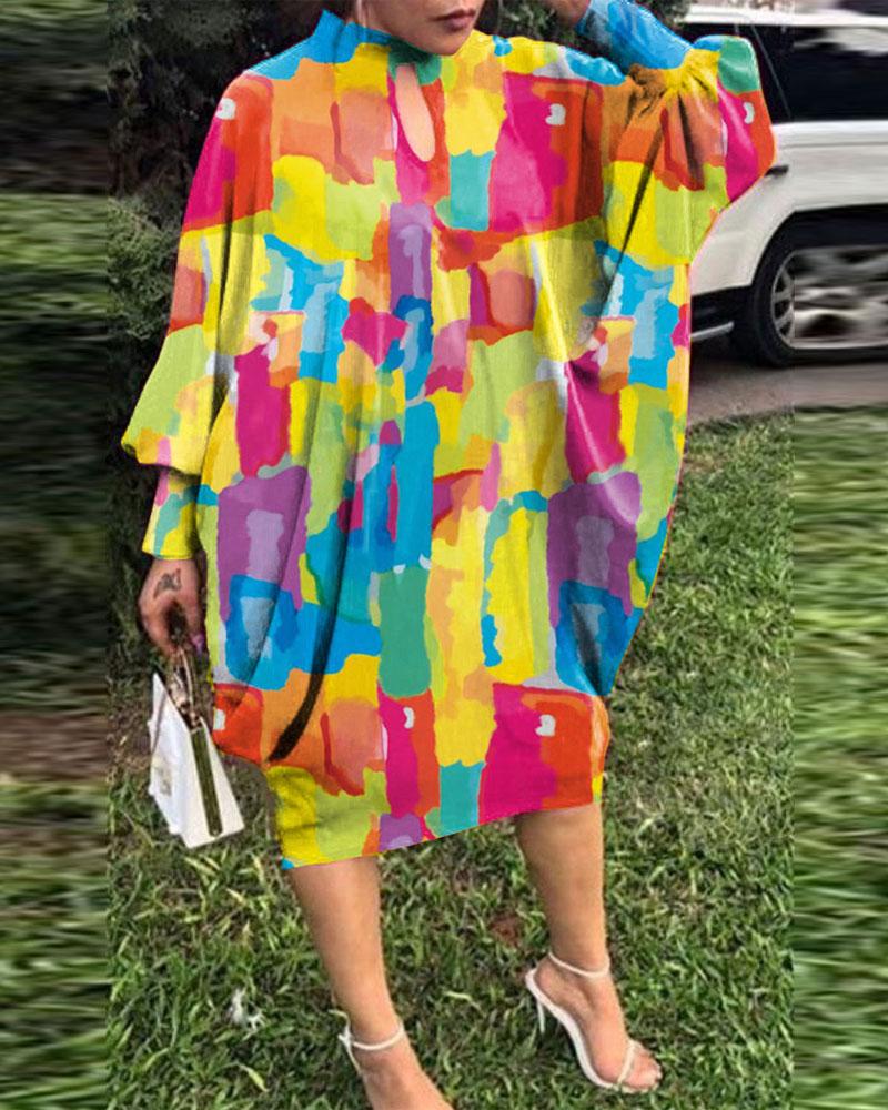 

Plus Size Tie Dye Print Batwing Lantern Sleeve Casual Dress, Multicolor